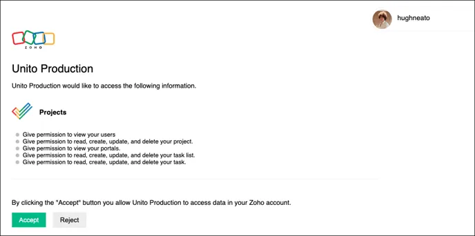 Zoho Projects OAuth Unito