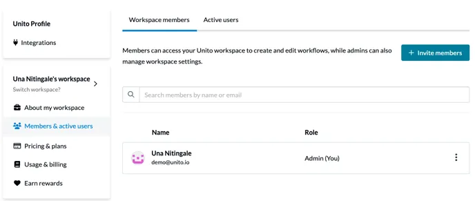 Unito Workspace Members