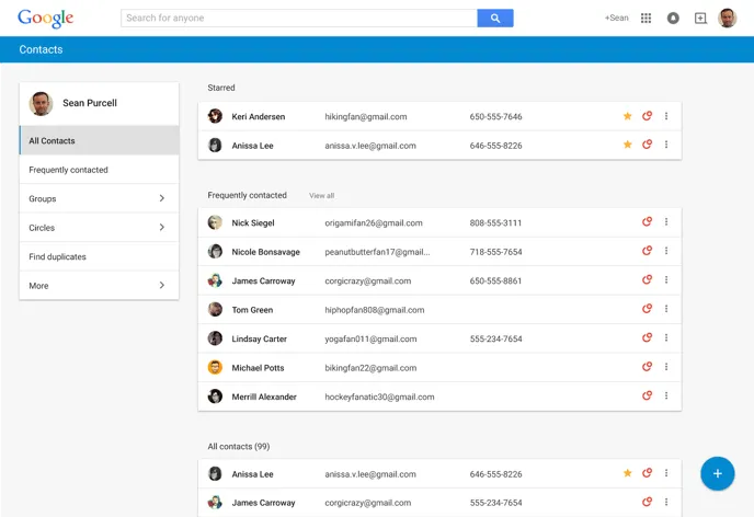 Google contacts screenshot