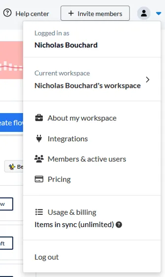 top right dropdown
